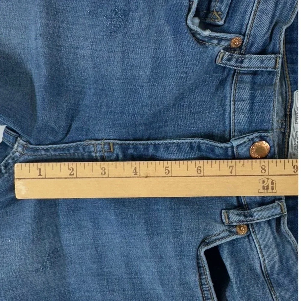 Free People Skinny Jeans 25 Blue Distressed Fringed Hem Mid Rise Boho Denim